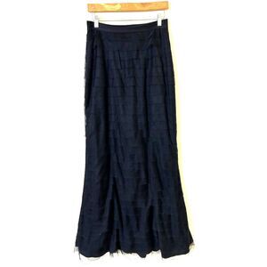 Adrianna Papell Skirt Women's 6 Black‎ Tiered Ruffle Formal Maxi Skirt mesh